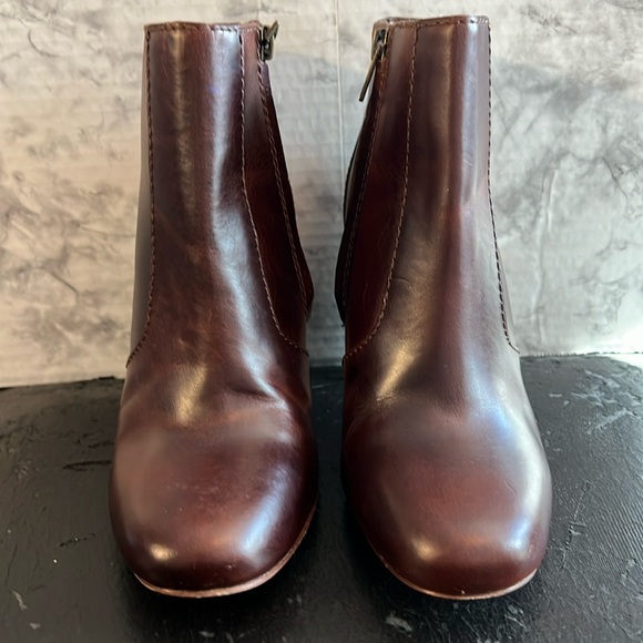 Women's Madewell‎ Ankle Booties Size 5 Brown Leather Stacked Heel Zipper - Picture 1 of 6